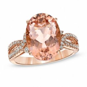 Oval Morganite and 0.19 CT. T.w. Diamond Split Shank Ring in 14K Rose