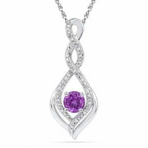 5.0mm Amethyst and Diamond Accent Infinity Twist Pendant in 10K White