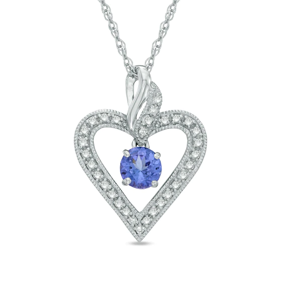 5.0mm Tanzanite and 0.10 CT. T.w. Diamond Vintage-Style Heart Pendant