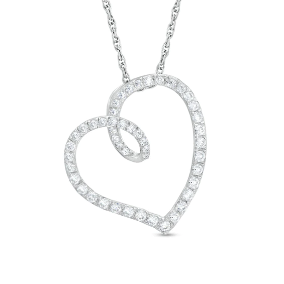 0.45 CT. T.w. Diamond Tilted Looping Heart Pendant in 10K White Gold