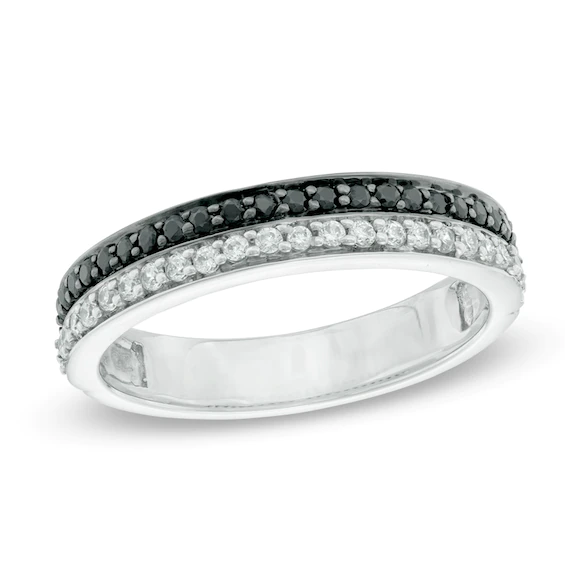0.30 CT. T.w. Enhanced Black and White Diamond Double Row Band in 10K