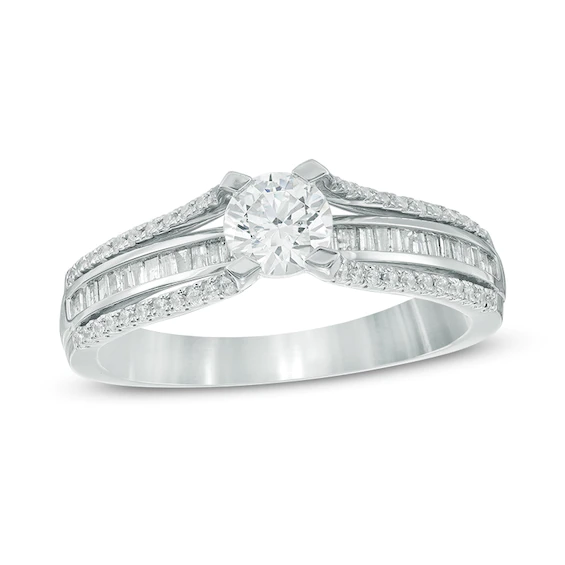 0.83 CT. T.w. Baguette and Round Diamond Triple Row Engagement Ring in