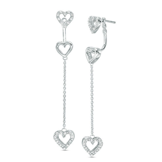 0.12 CT. T.w. Diamond Three Heart Front/Back Earrings in Sterling