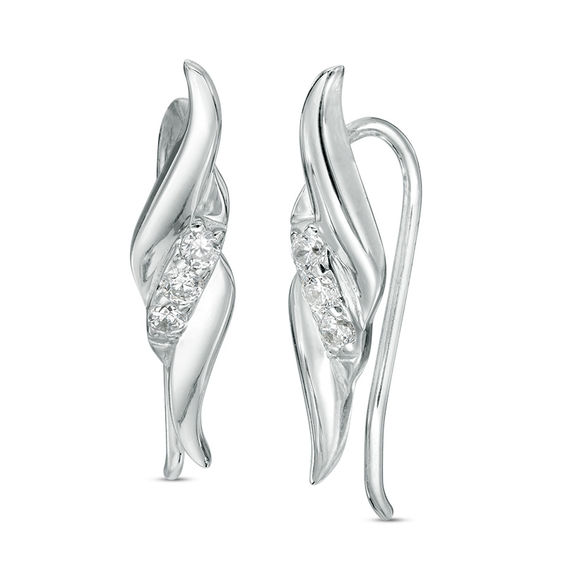 0.18 CT. T.w. Diamond Feather Crawler Earrings in Sterling Silver