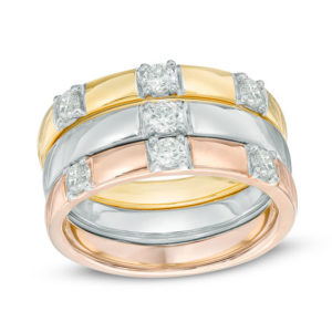 0.45 CT. T.w. Diamond Seven Stone Three Piece Stackable Ring Set in