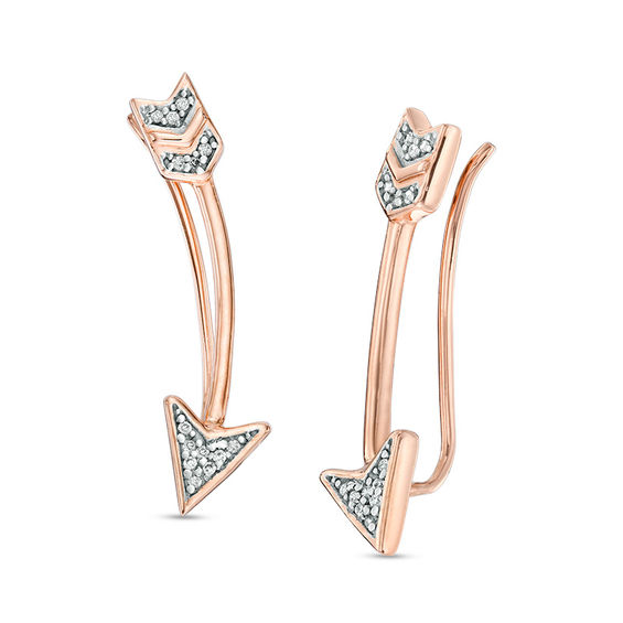 Diamond Accent Arrow Crawler Earrings in Sterling Silver with 14K Rose