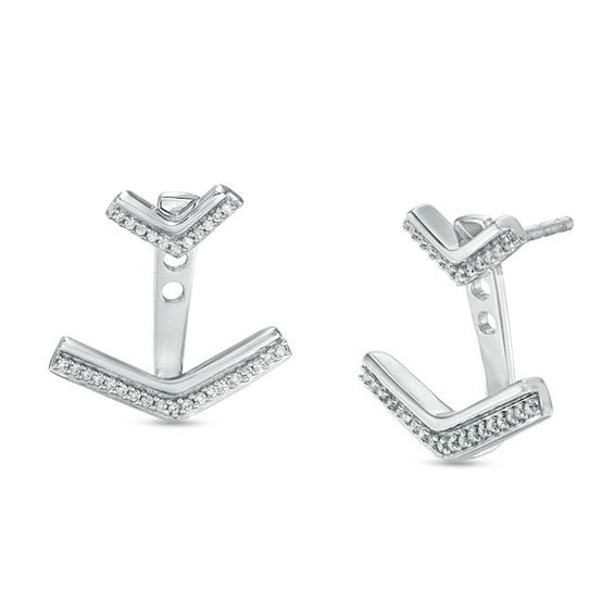 0.11 CT. T.w. Diamond Chevron Front/Back Earrings in Sterling Silver
