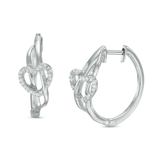 0.11 CT. T.w. Diamond Heart Woven Hoop Earrings in Sterling Silver