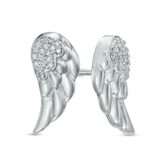Diamond Accent Wing Earrings in 10K White Gold