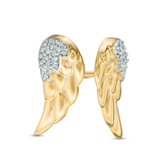 Diamond Accent Wing Earrings in 10K Gold