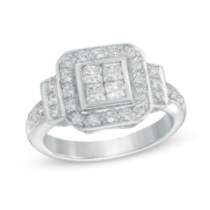0.95 CT. T.w. Quad Princess-Cut Diamond Frame Collar Engagement Ring