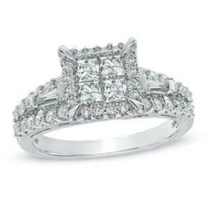 1.25 CT. T.w. Quad Princess-Cut Diamond Frame Engagement Ring in 14K