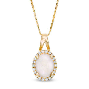 Oval Opal and 0.09 CT. T.w. Diamond Frame Pendant in 10K Gold