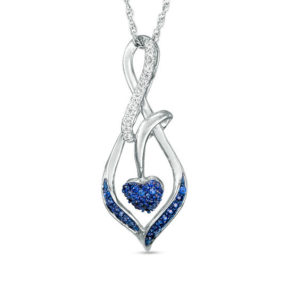 Lab-Created Blue and White Sapphire Heart Infinity Pendant in Sterling