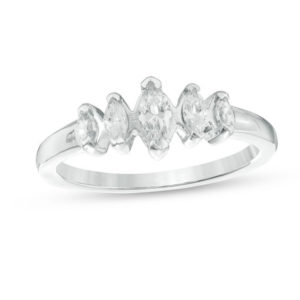 0.70 CT. T.w. Marquise Diamond Five Stone Wedding Band in 10K White