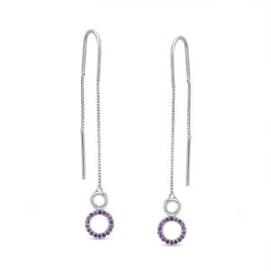 Amethyst Circle Threader Earrings in Sterling Silver