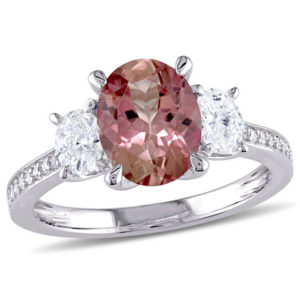 Oval Pink Tourmaline and 0.60 CT. T.w. Diamond Three Stone Ring in 14K