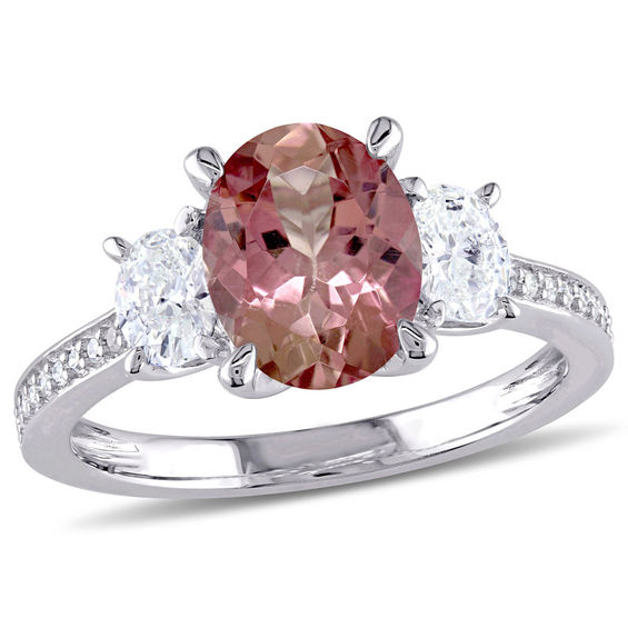 Oval Pink Tourmaline and 0.60 CT. T.w. Diamond Three Stone Ring in 14K