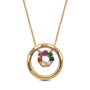 Mother's Birthstone Double Circle Outline Pendant (1-7 Stones and