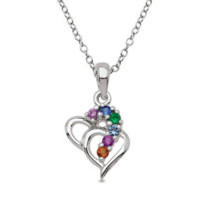 Mother's Birthstone Interlocking Hearts Pendant (1-6 Stones)