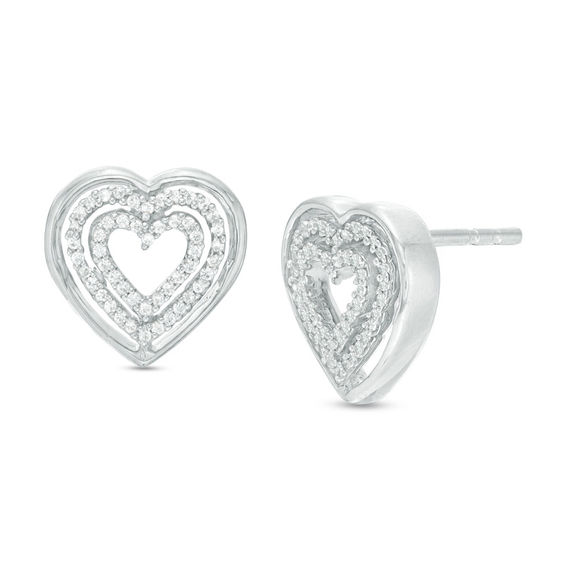 0.18 CT. T.w. Diamond Triple Heart Stud Earrings in Sterling Silver