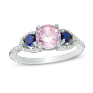Lab-Created Pink Sapphire, Heart-Shaped Lab-Created Blue Sapphire and