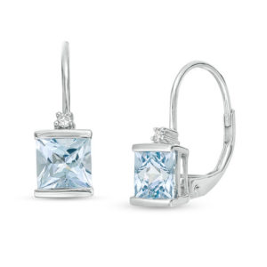 5.0mm Princess-Cut Aquamarine and Diamond Accent Drop Earrings in 10K