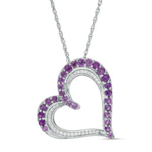 Amethyst and 0.09 CT. T.w. Diamond Tilted Heart Pendant in Sterling