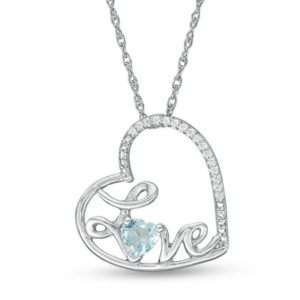 Heart-Shaped Aquamarine and Diamond Accent Tilted "Love" Pendant in