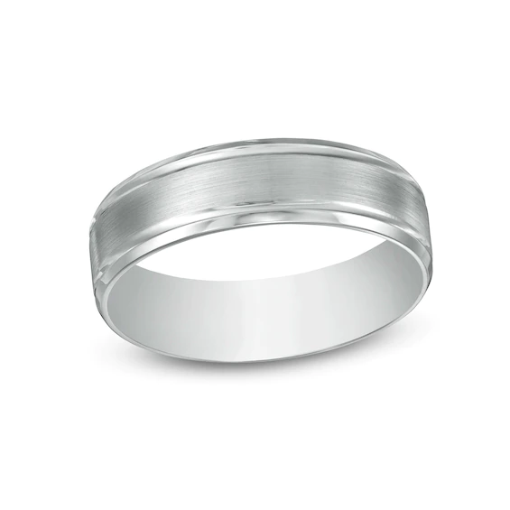 Men's 6.0mm Brushed Grooved-Edge Wedding Band in Platinum