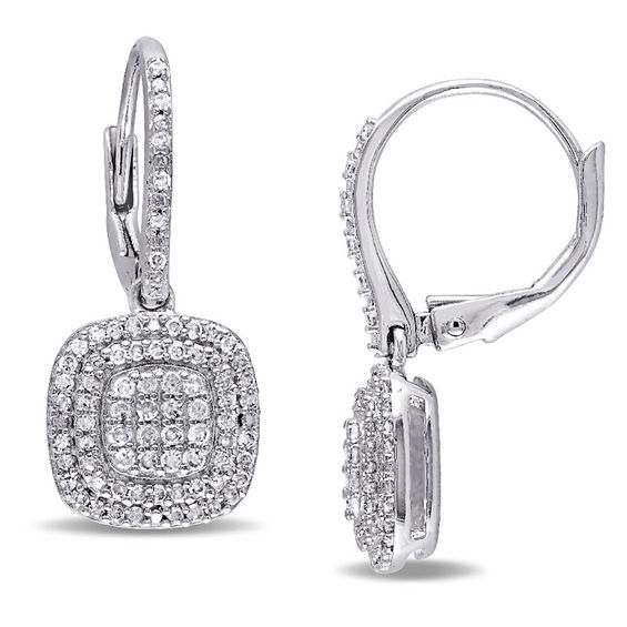 0.48 CT. T.w. Composite Diamond Double Cushion Frame Drop Earrings in