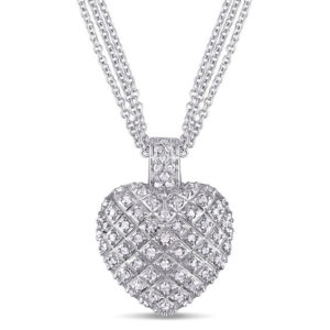 0.98 CT. T.w. Diamond Three Strand Heart Pendant in Sterling Silver -
