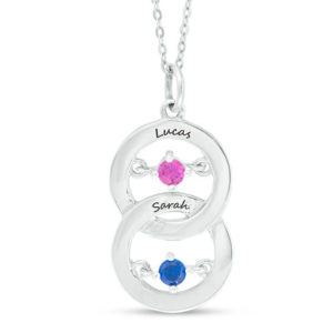 Couple's Birthstone Stacked Interlocking Circles Pendant (2 Stones and