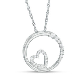 0.18 CT. T.w. Diamond Heart in Circle Pendant in 10K White Gold