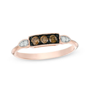 0.24 CT. T.w. Champagne and White Diamond Three Stone Vintage-Style