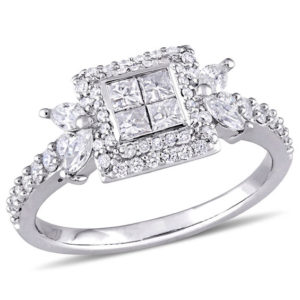 0.91 CT. T.w. Quad Princess-Cut Diamond Double Frame Engagement Ring