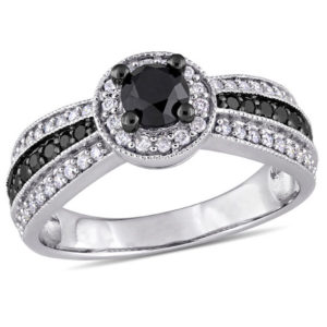 0.97 CT. T.w. Enhanced Black and White Diamond Frame Three Row