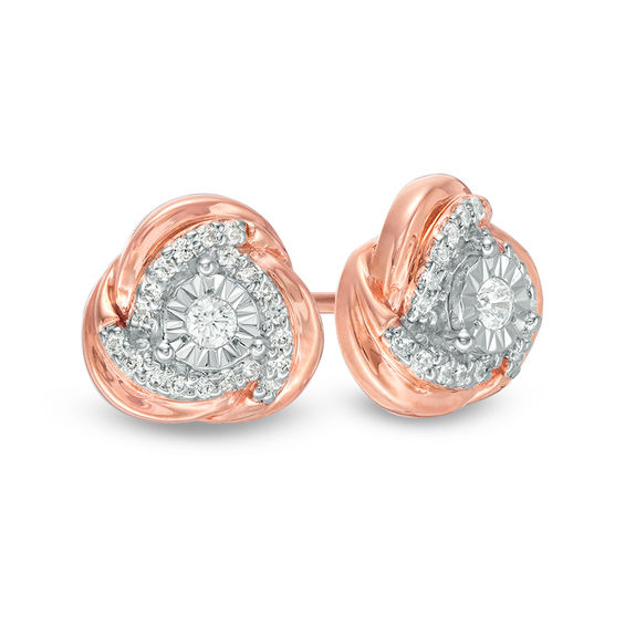0.146 CT. T.w. Diamond Love Knot Stud Earrings in 10K Rose Gold