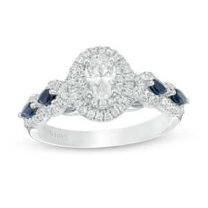 Vera Wang Love Collection 0.95 CT. T.w. Oval Diamond and Blue Sapphire