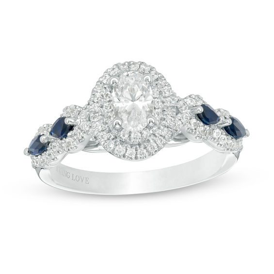 Vera Wang Love Collection 0.95 CT. T.w. Oval Diamond and Blue Sapphire