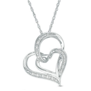 0.04 CT. T.w. Diamond Double Heart Pendant in Sterling Silver