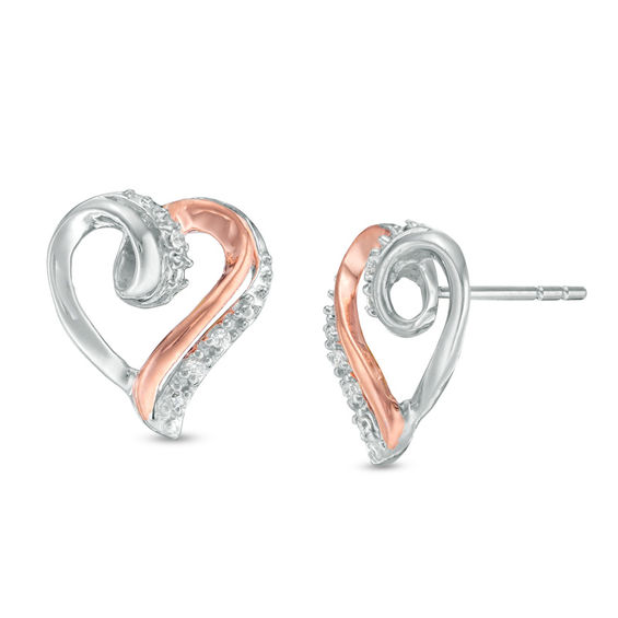 Diamond Accent Swirl Heart Stud Earrings in Sterling Silver and 10K