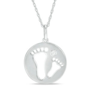 Lab-Created White Sapphire Footprints Disc Pendant in 10K White Gold