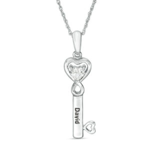 4.0mm Simulated Birthstone Vertical Infinity Heart Key Pendant in