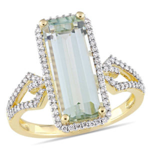 Elongated Green Quartz and 0.29 CT. T.w. Diamond Frame Ring in 14K