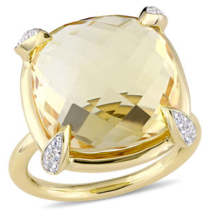 15.0mm Faceted Cushion-Cut Citrine and White Sapphire Ring in 14K Gold