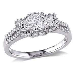 0.98 CT. T.w. Radiant-Cut Diamond Three Stone Frame Engagement Ring in