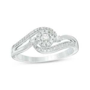 0.18 CT. T.w. Diamond Frame Swirl Bypass Promise Ring in 10K White