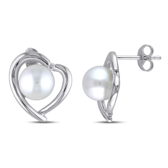 8.0 - 8.5mm Cultured Freshwater Pearl and 0.04 CT. T.w. Diamond Heart