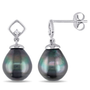 8.0 - 8.5mm Baroque Black Cultured Tahitian Pearl and Diamond Accent